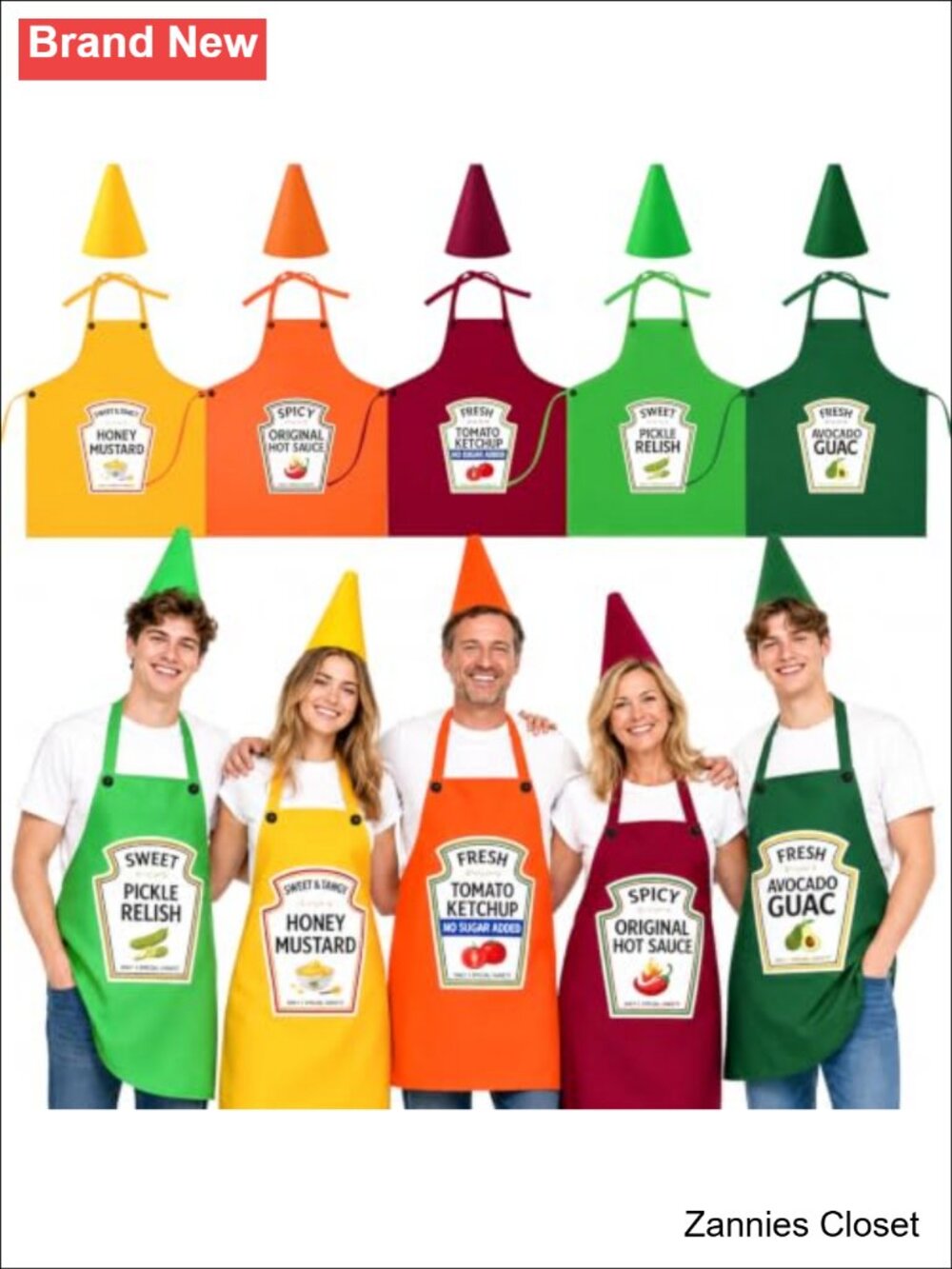 👻 ZioTL 5-Piece Condiment Costume Apron & Hat Set Funny Group Cosplay One Size